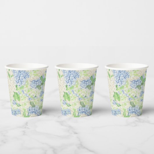 Gobelets En Papier Aquarelle Bleu et Blanc Hydrangea Crest (Multi)