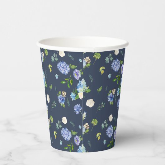 Gobelets En Papier Aquarelle Bleu Hydrangée et Rose motif floral (Droite)