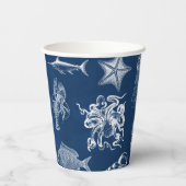 Gobelets En Papier Aquarelle bleu marine Océan Animaux marins (Verso)