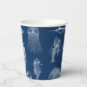 Gobelets En Papier Aquarelle bleu marine Océan Animaux marins (Gauche)