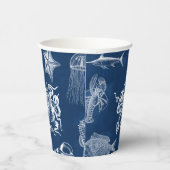 Gobelets En Papier Aquarelle bleu marine Océan Animaux marins (Droite)