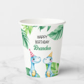 Gobelets En Papier Aquarelle Bleu Trex Vert Enfants 3e anniversaire (Verso)