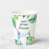 Gobelets En Papier Aquarelle Bleu Trex Vert Enfants 3e anniversaire (Recto)
