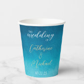 Gobelets En Papier Aquarelle bleue Ombre Monogrammé (Recto)