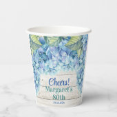 Gobelets En Papier Aquarelle Blue Hydrangea 80e anniversaire (Verso)