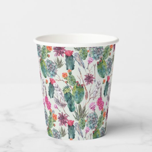 Gobelets En Papier Aquarelle Boho exotique Cactus et Motif succulent (Verso)