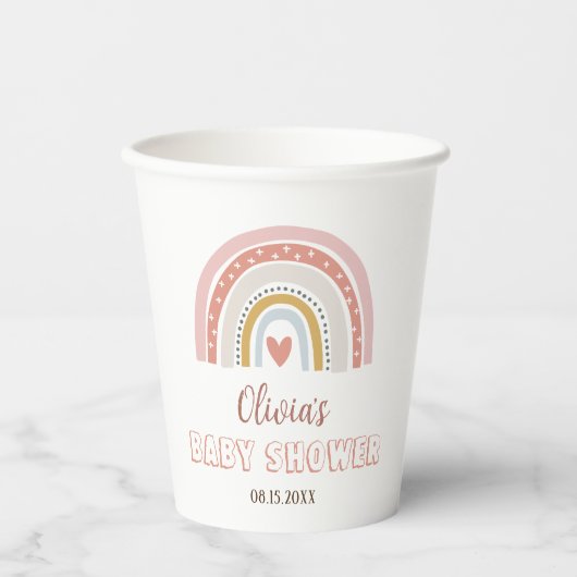 Gobelets En Papier Aquarelle Boho Rainbow Baby shower (Recto)