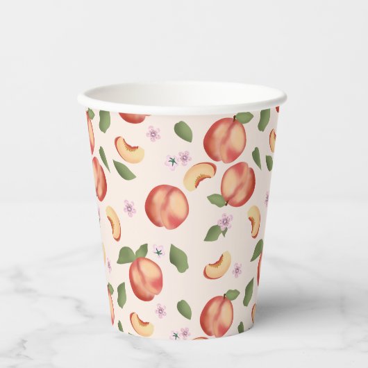 Gobelets En Papier Aquarelle botanique Pêches et fleurs (Recto)