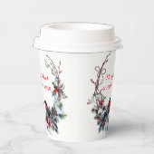 Gobelets En Papier Aquarelle Bullfinies Wreath - Joyeux Noël Pa (Droite)