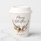 Gobelets En Papier aquarelle cerf fleurs merveille Noël (Verso)