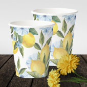 Gobelets En Papier Aquarelle Citron et Fleur Bleue