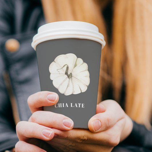 Gobelets En Papier Aquarelle citrouille épice blanc et gris chia latt