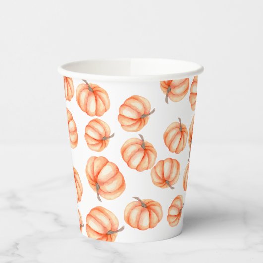 Gobelets En Papier Aquarelle Citrouille orange minimale Halloween aut (Gauche)
