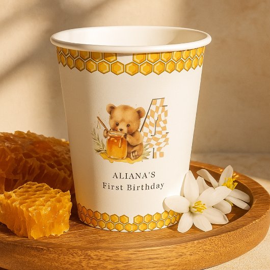 Gobelets En Papier Aquarelle classique Ours Miel Cinquième anniversai