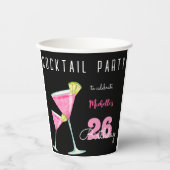 Gobelets En Papier Aquarelle Cocktail fête d'anniversaire noir (Recto)