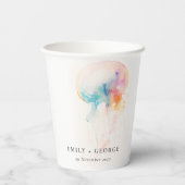 Gobelets En Papier Aquarelle colorée sous-marine méduse Mariage (Verso)