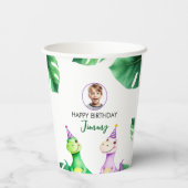 Gobelets En Papier Aquarelle Colorée Trex Enfants Photo Anniversaire (Verso)