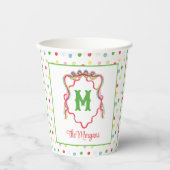 Gobelets En Papier Aquarelle Confetti Noël Bow Monogram Crest (Recto)