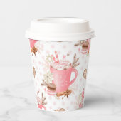 Gobelets En Papier Aquarelle Cookies de Noël rose et cacao (Recto)