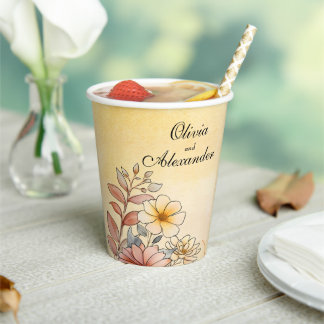 Gobelets En Papier Aquarelle d'automne Floral Terracotta Mariage jaun