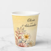 Gobelets En Papier Aquarelle d'automne Floral Terracotta Mariage jaun (Recto)