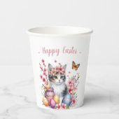 Gobelets En Papier Aquarelle de Pâques Kitten Oeufs et fleurs (Verso)