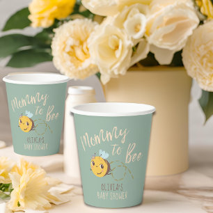 Gobelets En Papier Aquarelle de sexe neutre Mommy to Bee baby shower