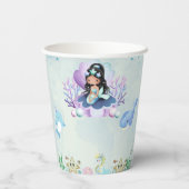 Gobelets En Papier Aquarelle de sirène magique fête d'anniversaire (Verso)