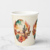 Gobelets En Papier Aquarelle Désert Cactus et Montagnes (Recto)