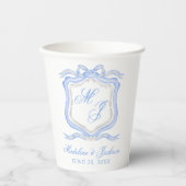 Gobelets En Papier Aquarelle Designer Blue Monogram Crest Mariage (Recto)