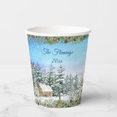 Gobelets En Papier Aquarelle d'hiver des bois de Noël (Recto)