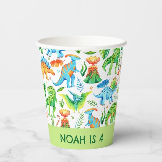 Gobelets En Papier Aquarelle Dinosaure Anniversaire T rex, Stegosauru (Verso)