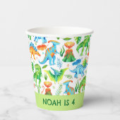 Gobelets En Papier Aquarelle Dinosaure Anniversaire T rex, Stegosauru (Recto)