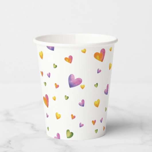 Gobelets En Papier Aquarelle douce Rainbow Hearts Motif (Gauche)