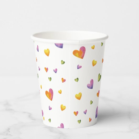 Gobelets En Papier Aquarelle douce Rainbow Hearts Motif (Droite)
