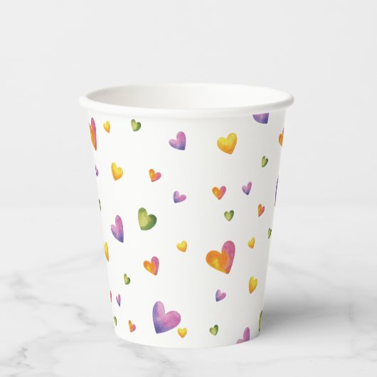 Gobelets En Papier Aquarelle douce Rainbow Hearts Motif (Recto)