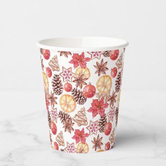 Gobelets En Papier Aquarelle Éléments de Noël Motif sans couture (Gauche)