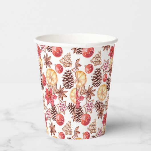Gobelets En Papier Aquarelle Éléments de Noël Motif sans couture (Droite)