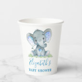 Gobelets En Papier Aquarelle Elephant Baby shower bleu (Recto)