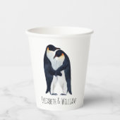Gobelets En Papier  Aquarelle Empereur Penguins Nom du couple (Recto)