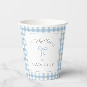 Gobelets En Papier Aquarelle En vichy Baby shower bleu clair