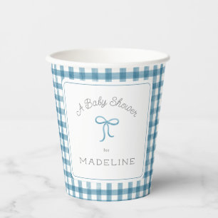 Gobelets En Papier Aquarelle En vichy Baby shower bleu Denim