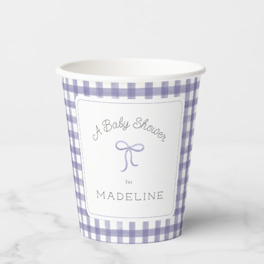 Gobelets En Papier Aquarelle En vichy Baby shower pourpre (Recto)