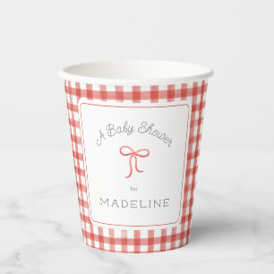 Gobelets En Papier Aquarelle En vichy Baby shower rouge