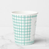 Gobelets En Papier Aquarelle En vichy Baby shower vert menthe (Droite)