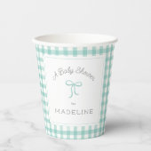 Gobelets En Papier Aquarelle En vichy Baby shower vert menthe (Recto)