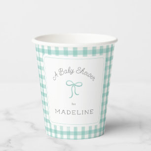 Gobelets En Papier Aquarelle En vichy Baby shower vert menthe