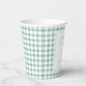 Gobelets En Papier Aquarelle En vichy Baby shower vert Sage (Droite)