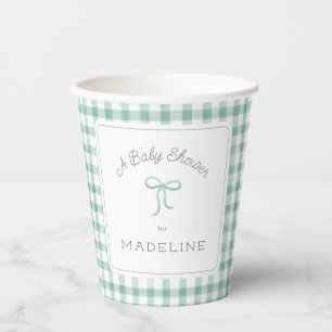 Gobelets En Papier Aquarelle En vichy Baby shower vert Sage