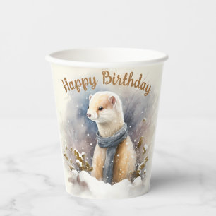 Gobelets En Papier Aquarelle Ermine Snowy Paysage fête d'anniversaire